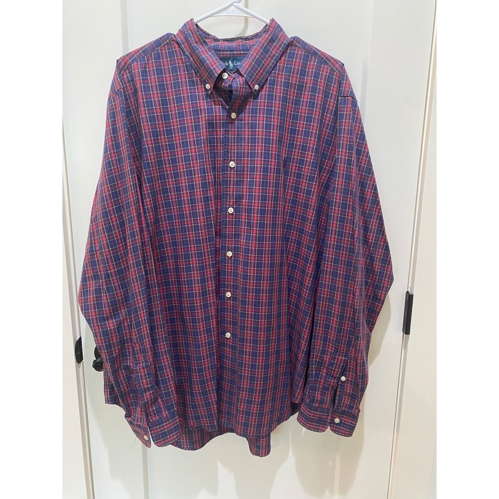 Ralph Lauren Men's Long Sleeve Button Down. Classic Fit. XL. Red/Navy Plaid.